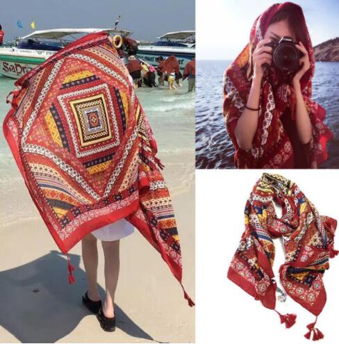 Indian Hippie Shawl Beach Scarves Linen Warm Retro Geo Bohemian Shawls Wraps Scarves - Inspiren-Ezone