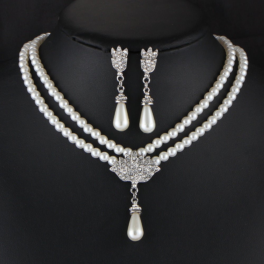 Jewelry Bridal Pearl Crystal Diamond Short Clavicle Neck Necklace Set - Inspiren-Ezone