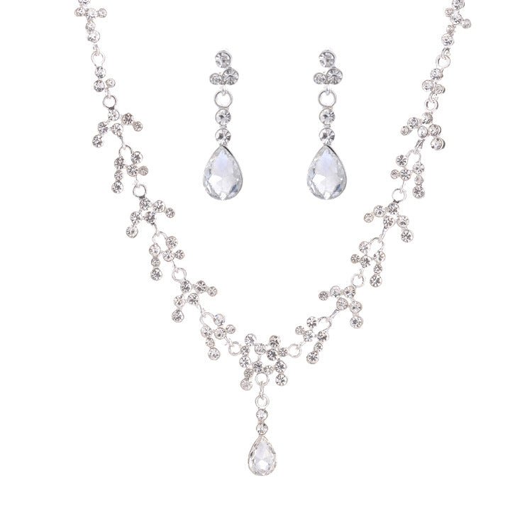 Korean Female Wedding Diamond Necklace Earrings Set Drop Bride Jewelry Supply Of Foreign Hot Money - Inspiren-Ezone