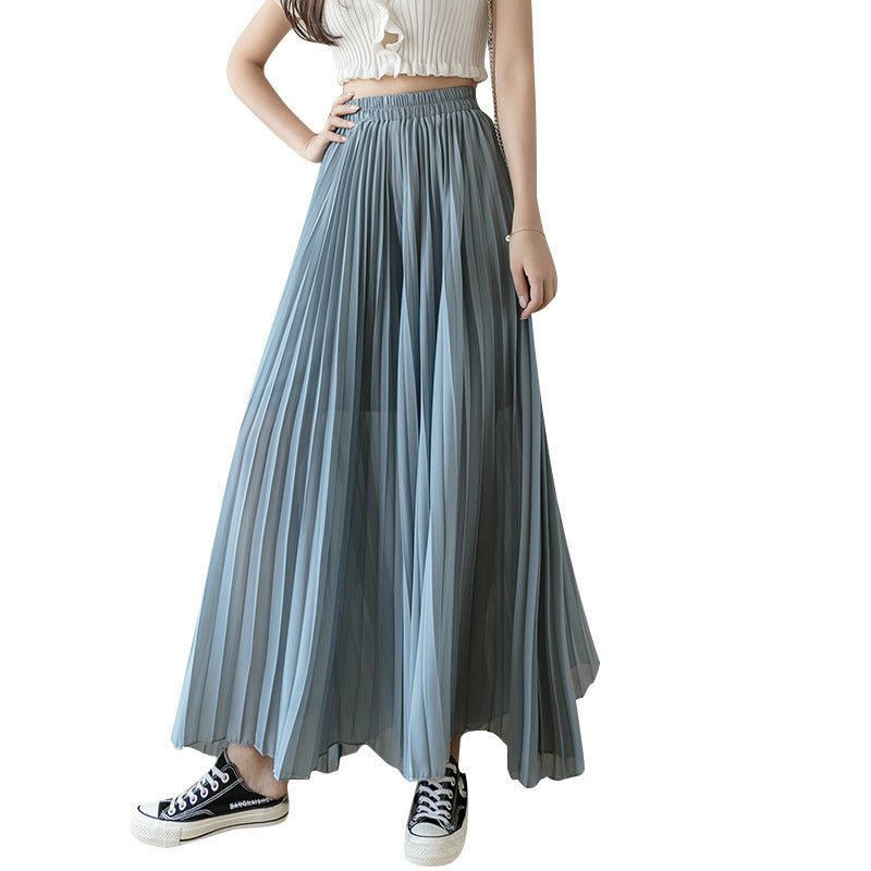 Loose-fitting Pleated Chiffon Wide-leg Women's High Waist Straight Skirt Pants - Inspiren-Ezone