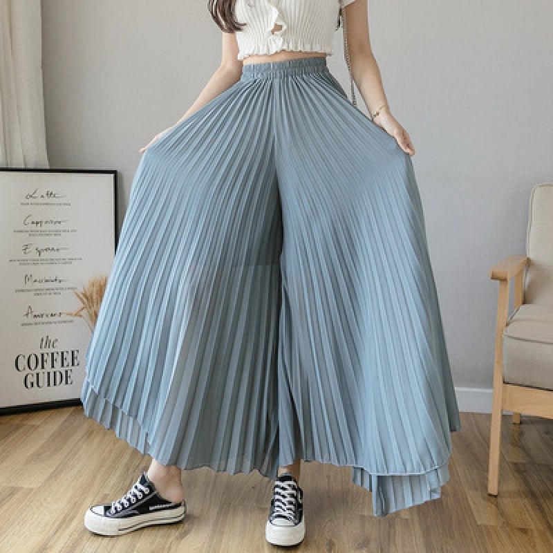 Loose-fitting Pleated Chiffon Wide-leg Women's High Waist Straight Skirt Pants - Inspiren-Ezone