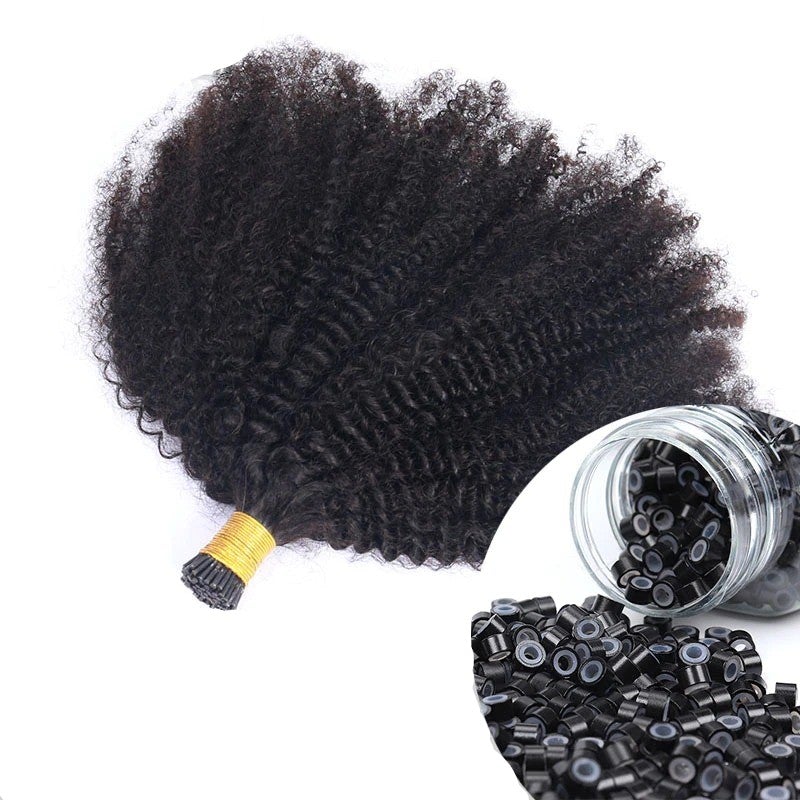 Mongalian Afro Kinky Curly i Tip Microlinks Braiding Human Hair Extens - Inspiren-Ezone