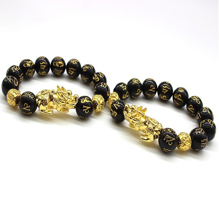 Natural Obsidian Bracelet Gold Leather Embroidered Men And Women - Inspiren-Ezone