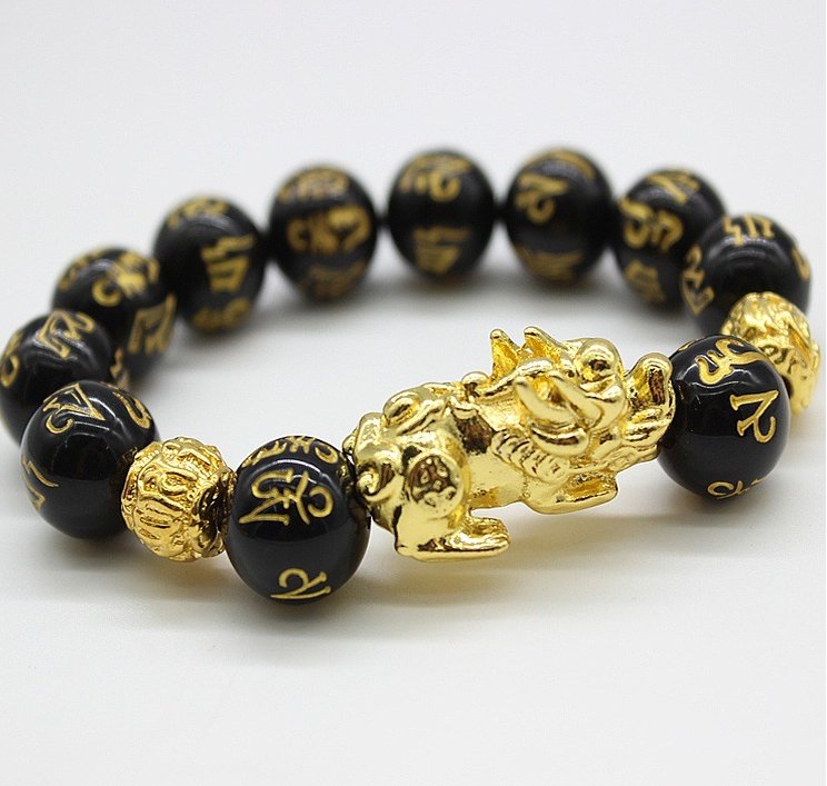 Natural Obsidian Bracelet Gold Leather Embroidered Men And Women - Inspiren-Ezone