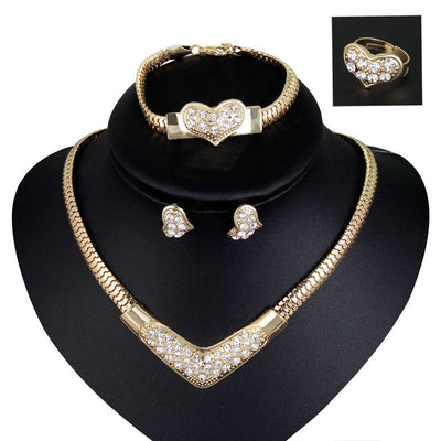 Simple diamond earrings necklace set bride Korean party dress wedding jewelry accessories - Inspiren-Ezone