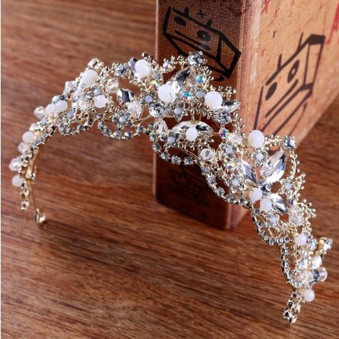 New Fashion Baroque Luxury Crystal AB Bridal Crown Tiara Light Gold Tiara Tiaras for Women Bride Hair Wedding Accessories - Inspiren-Ezone