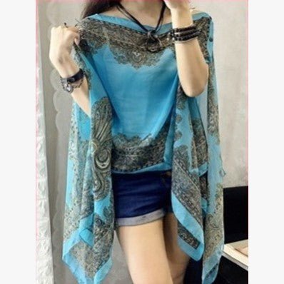 New retro cape silk scarf blouse - Inspiren-Ezone