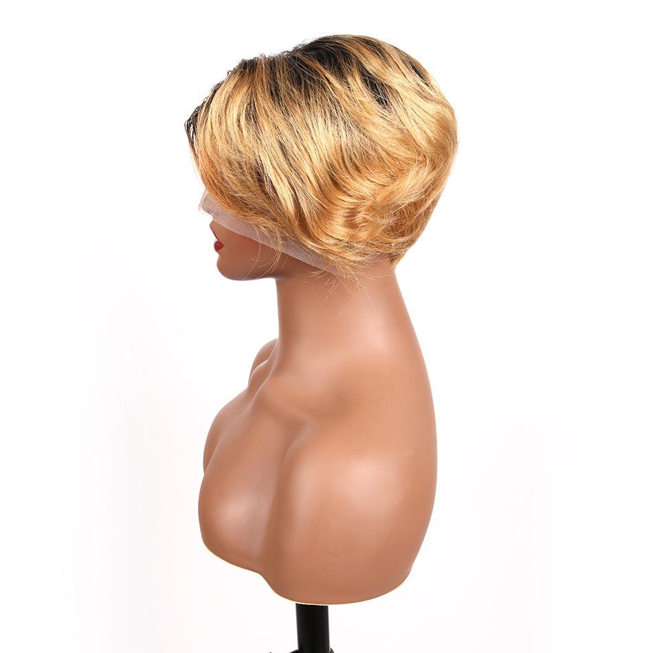 Ombre Short Bob Pixie Cut 13x4x1 T Lace Front Straight Human Hair Wigs - Inspiren-Ezone