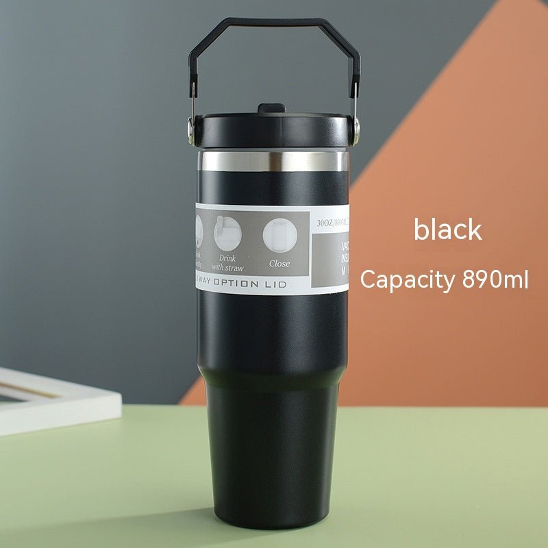Portable Car Cup Stainless Steel Cup Travel Sports Water Bottle With Handle Cover Coffee Tumbler Cup - Inspiren-Ezone