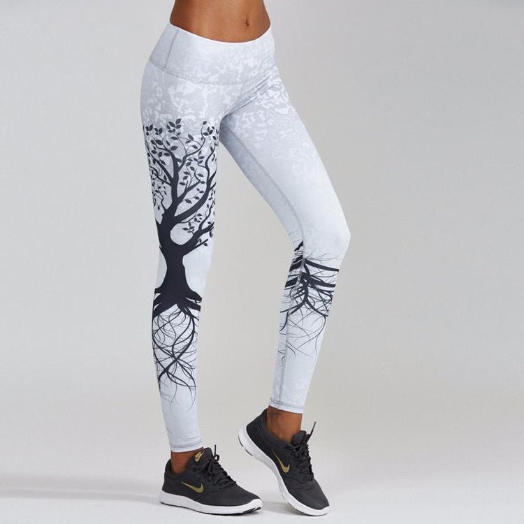 Printed Black Big Tree Buttocks High Waist Sports Fitness Yoga Wear Leggings - Inspiren-Ezone