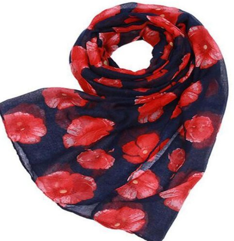 Red Poppy Scarf Print Long Scarves Flower - Inspiren-Ezone