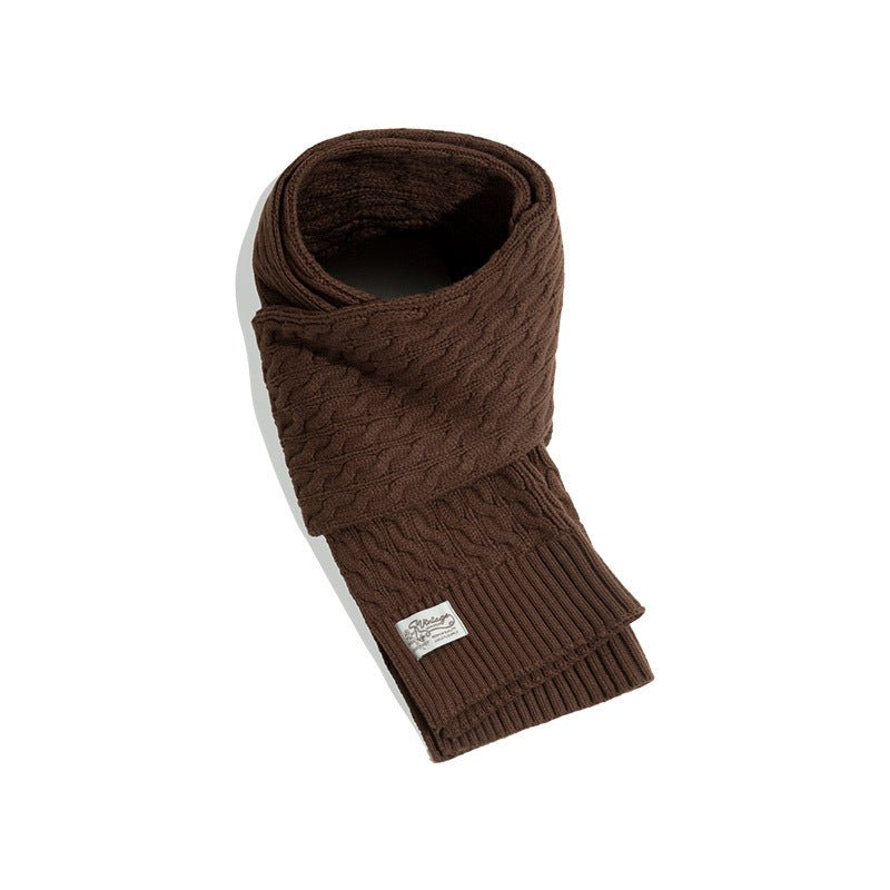 Retro Twist Knitted Wool Scarf With Wool Solid Color Warm Scarf Men Trendy - Inspiren-Ezone
