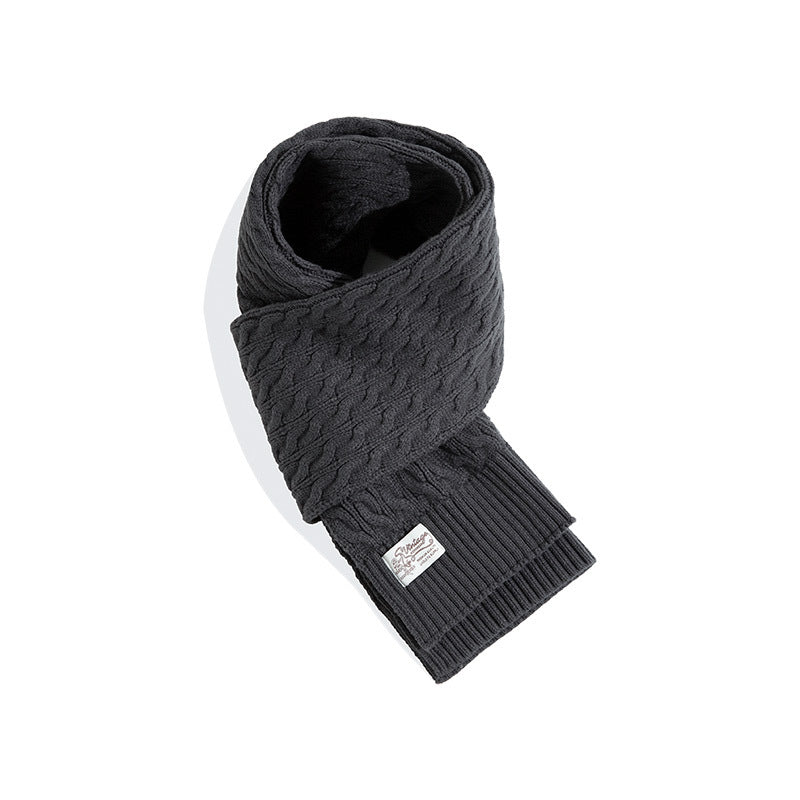 Retro Twist Knitted Wool Scarf With Wool Solid Color Warm Scarf Men Trendy - Inspiren-Ezone