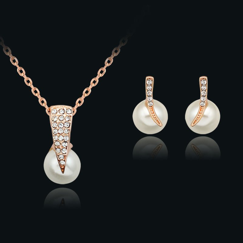 Rhinestone Pearl Necklace Set European And American Wedding Jewelry Party Dress Earrings - Inspiren-Ezone