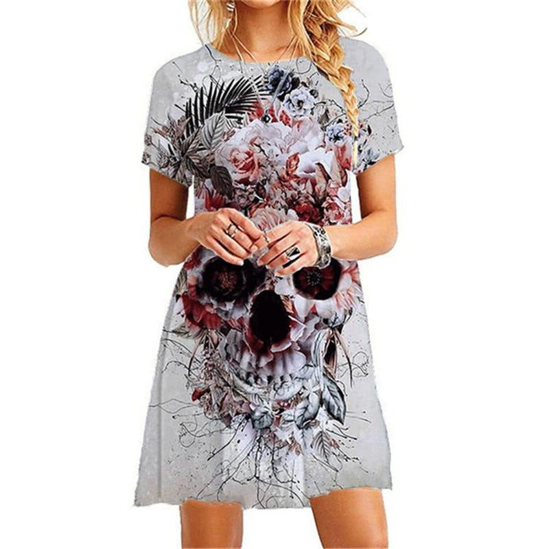 Round Neck Short Sleeved Casual Fashion Trend Dress - Inspiren-Ezone