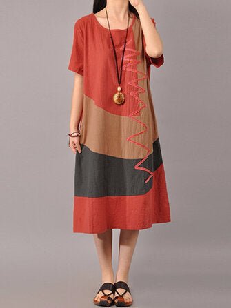 Women Retro 3/4 Sleeve V-Neck Lace Up Printed Boho Mini Dresses - Inspiren-Ezone