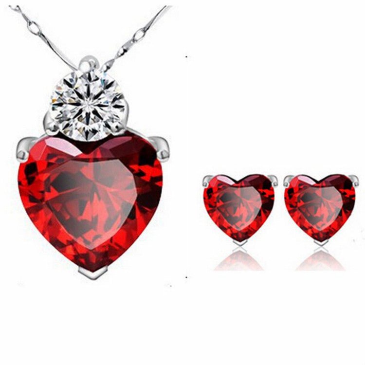 Selling jewelry red peach Earring Necklace bride jewelry set Taobao supply - Inspiren-Ezone