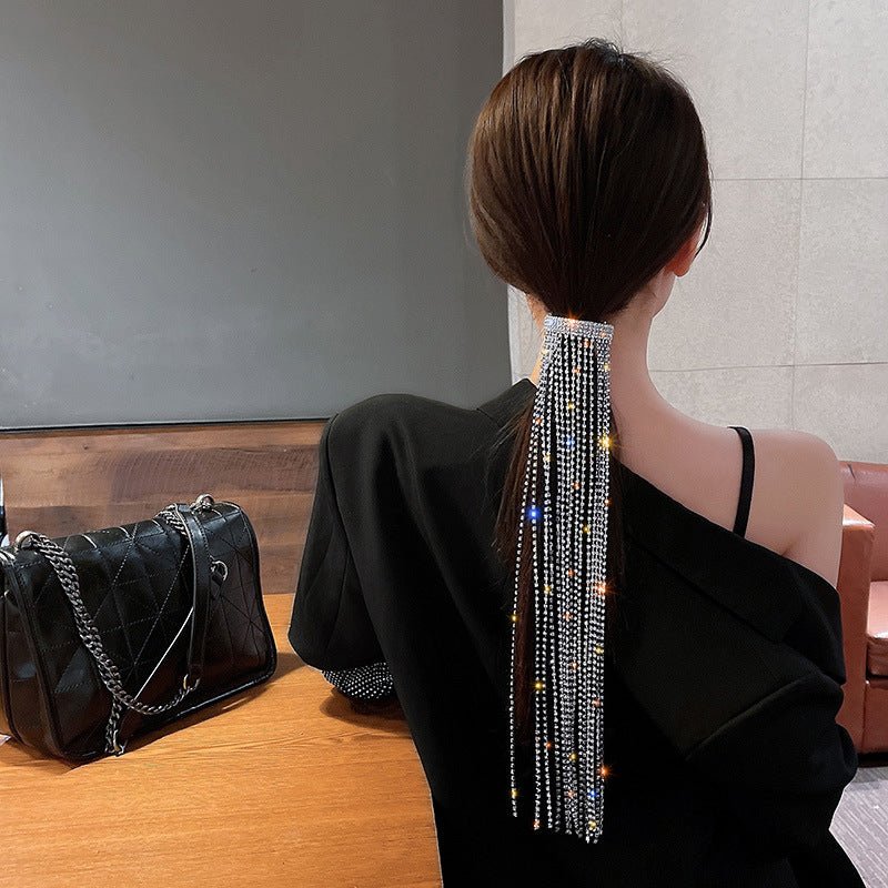 Shine Full Rhinestone Hairpins for Women Bijoux Long Tassel Crystal Hair Accessories Wedding Banquet Jewelry - Inspiren-Ezone