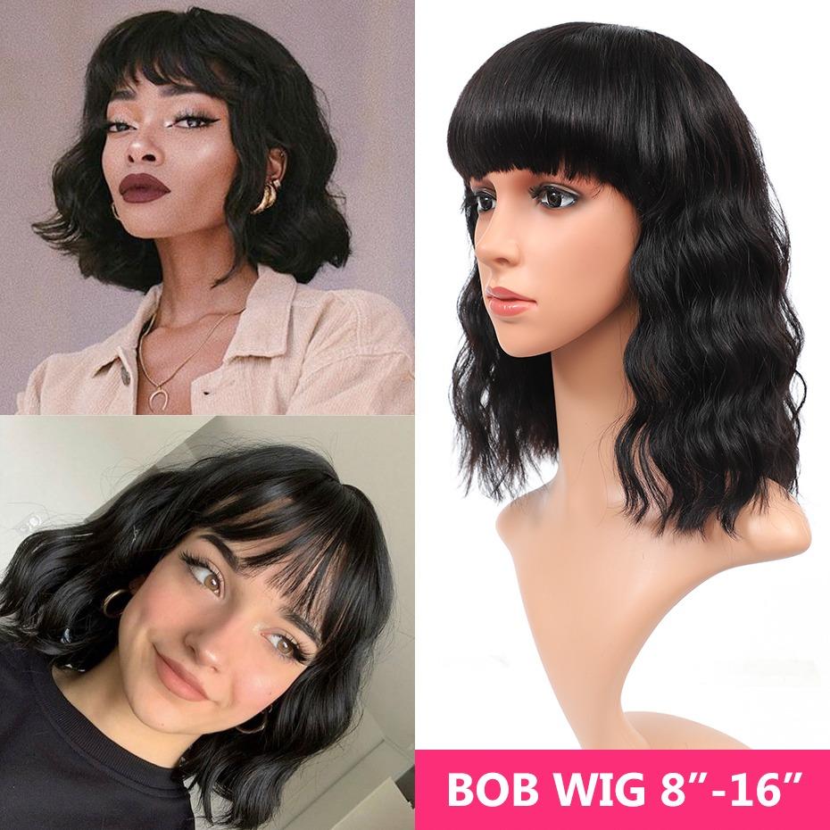 Short Bob Body Wave Human Hair Wig with Bang - Inspiren-Ezone