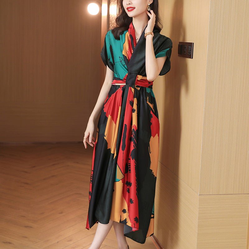 Simple Women's Clothing Short Sleeve Printed Large Swing Dress - Inspiren-Ezone