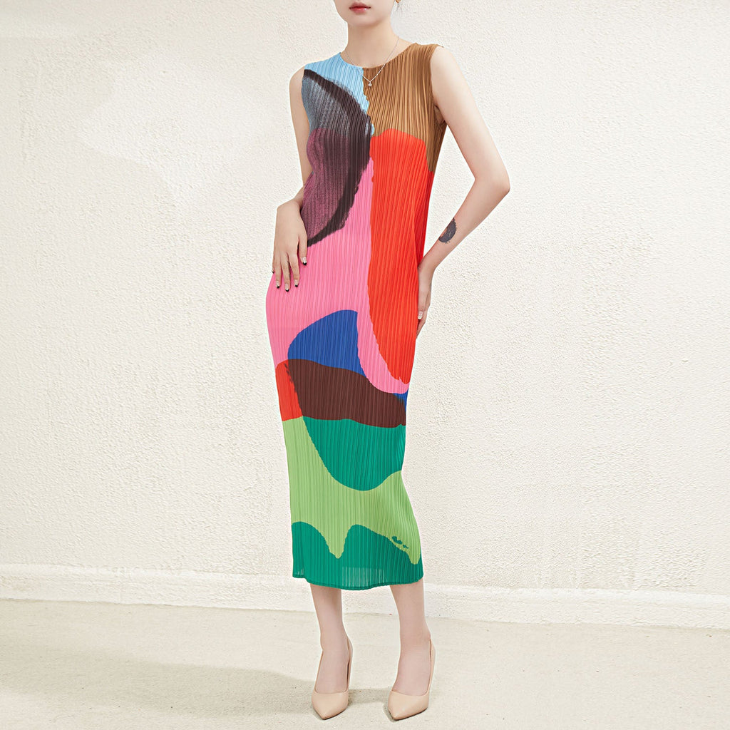 Slimming Pencil Skirt Retro Color Matching Pleated Texture - Inspiren-Ezone
