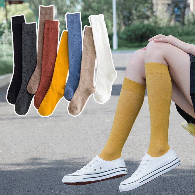Solid Color Calf Socks Women's Cotton Long Socks - Inspiren-Ezone