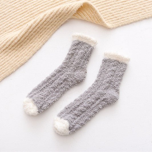 Solid color coral fleece mid-tube women's socks - Inspiren-Ezone
