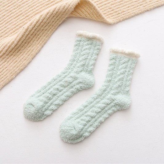 Solid color coral fleece mid-tube women's socks - Inspiren-Ezone