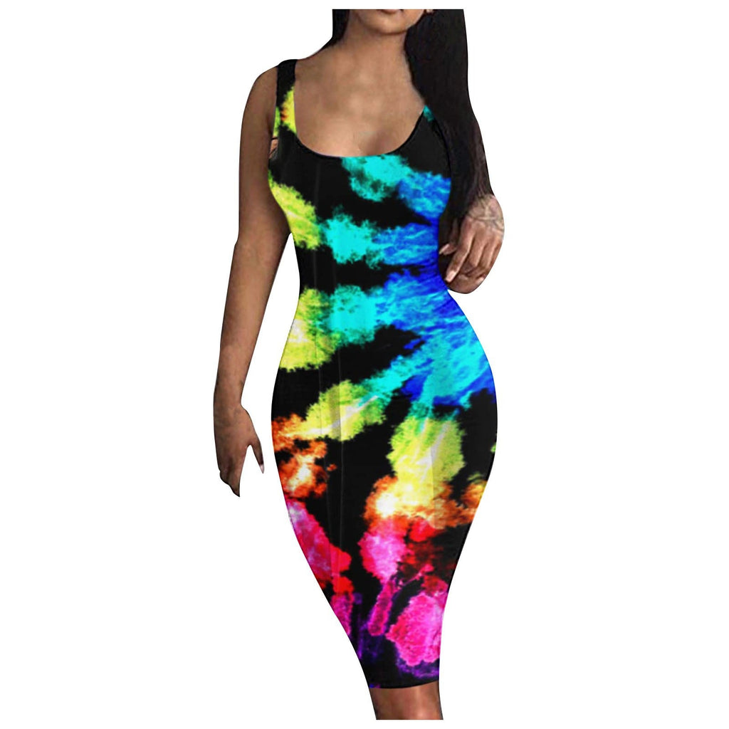 Solid Color Printing Long Sling Dress - Inspiren-Ezone