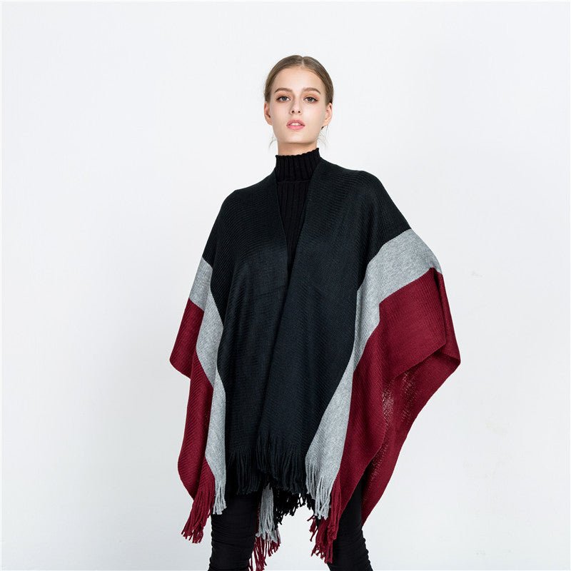 Split color tassel shawl warm scarf - Inspiren-Ezone