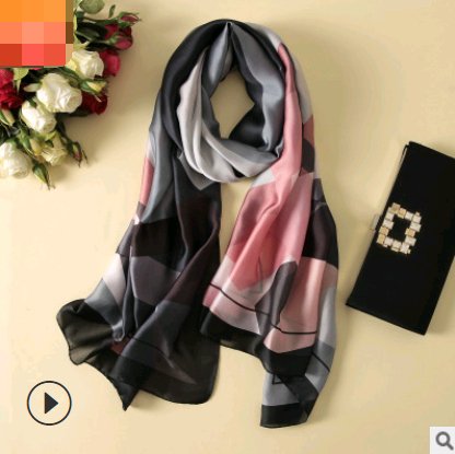Spring, summer and autumn, new flowers, elegant and high-end artificial silk scarf, female decorative shawl, sunscreen beach towel - Inspiren-Ezone