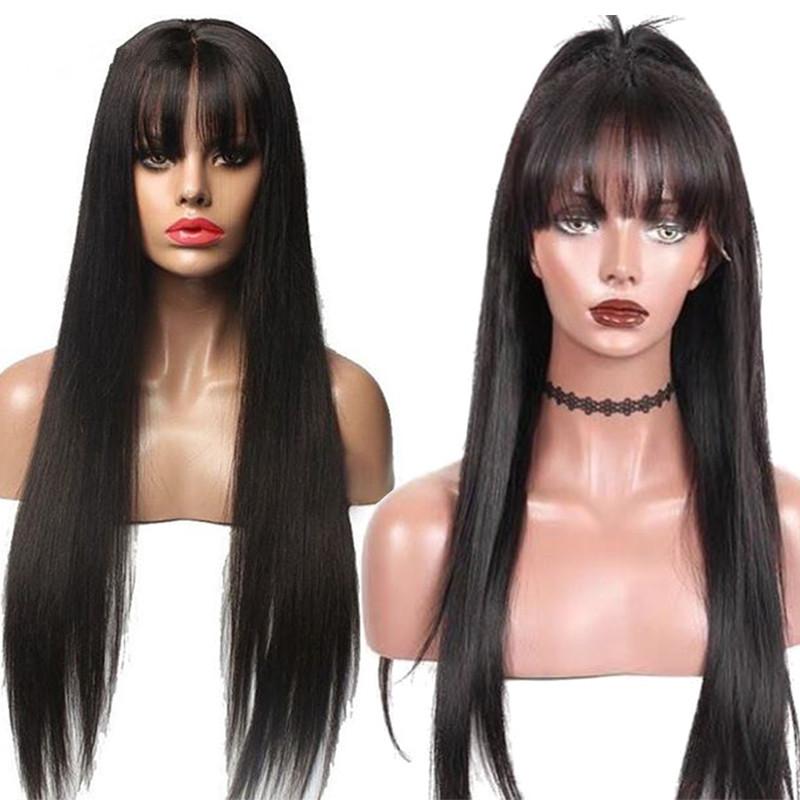 Straight Human Hair Wigs With Bangs Full Machine Made Brazilian Human - Inspiren-Ezone