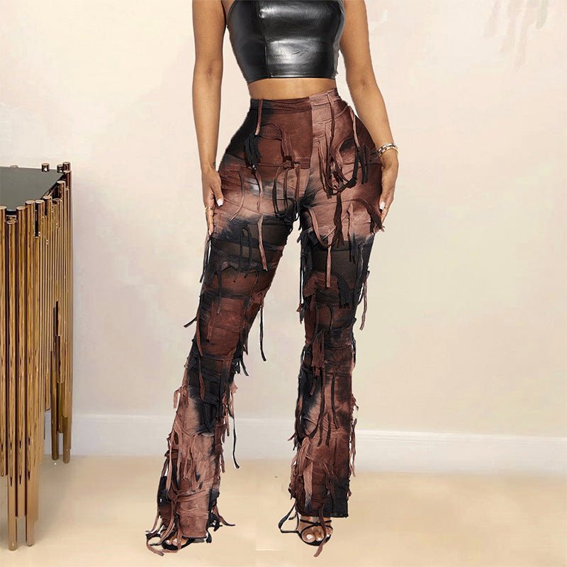 Street Fashion Tassel Ripped Skinny Casual Women's Trousers - Inspiren-Ezone
