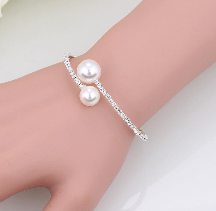 The bride wedding accessories crystal pearl diamond drill collar Necklace Bracelet Adjustable two piece suit - Inspiren-Ezone