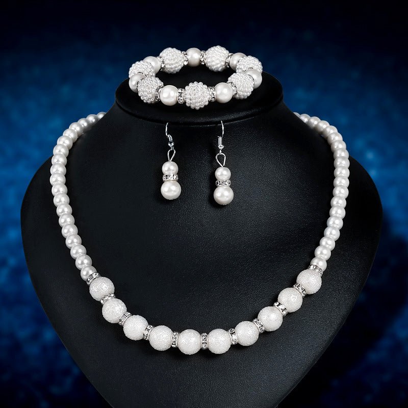 The Bride Wedding Earrings Necklace Three Piece Suit Danbi Pearl Necklace Jewelry. - Inspiren-Ezone