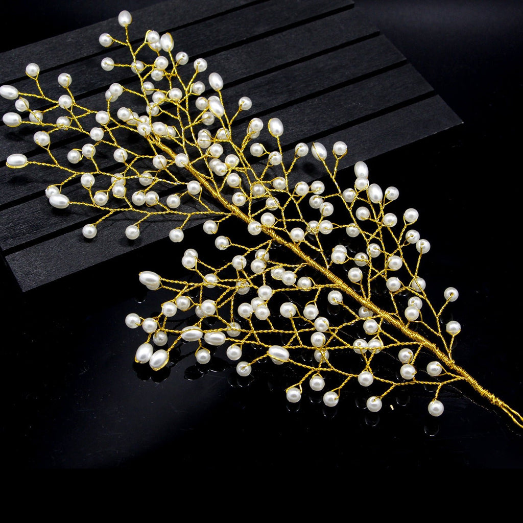 The bride wedding outdoor shooting handmade pearl comb shape sample leaves hair headdress spot - Inspiren-Ezone