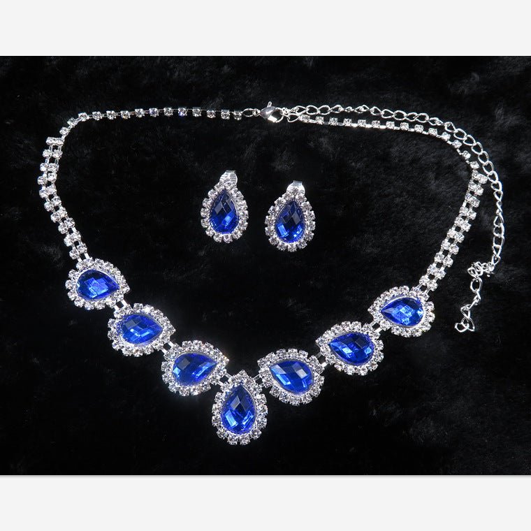 The new bride jewelry color diamond earrings necklace fashion necklace set can be customized - Inspiren-Ezone