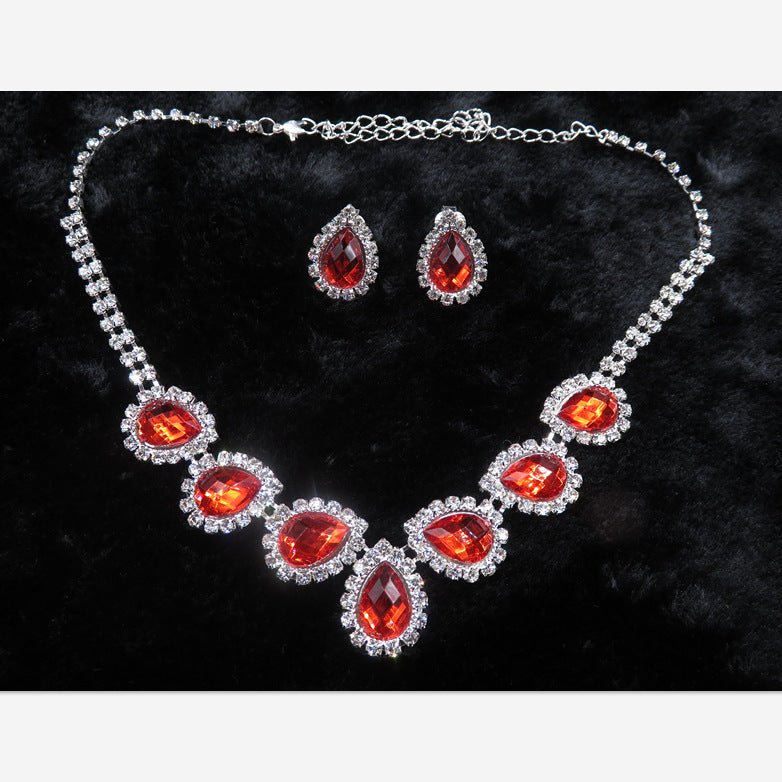 The new bride jewelry color diamond earrings necklace fashion necklace set can be customized - Inspiren-Ezone
