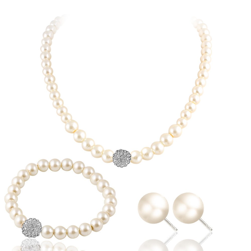 The new bride sweater chain necklace jewelry suite all-match diamond pearl necklace earrings bracelet set - Inspiren-Ezone