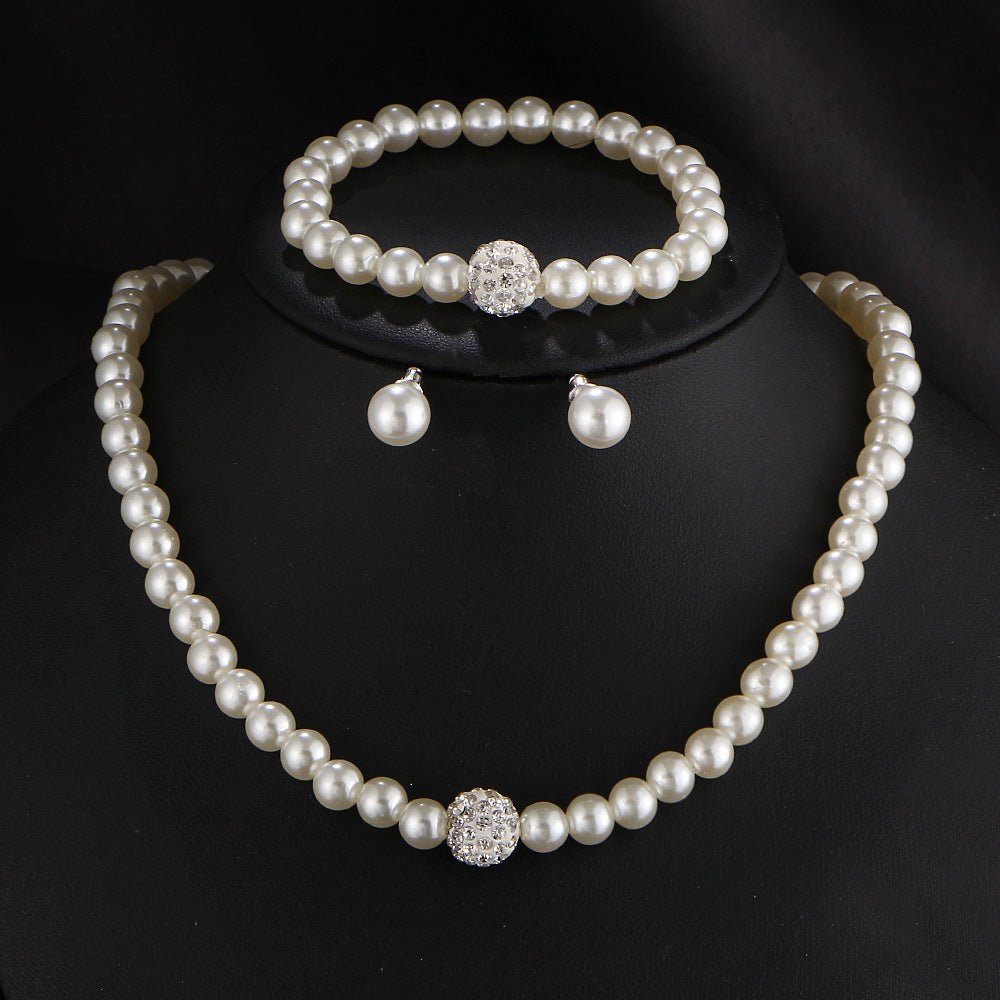 The new bride sweater chain necklace jewelry suite all-match diamond pearl necklace earrings bracelet set - Inspiren-Ezone