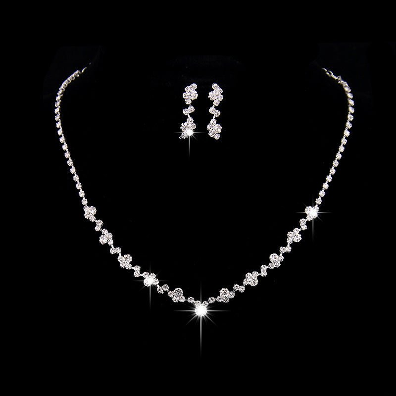 The supply of Bridal Necklace Earrings two sets of simple Rhinestone Suit Wedding Dress Accessories 425 - Inspiren-Ezone