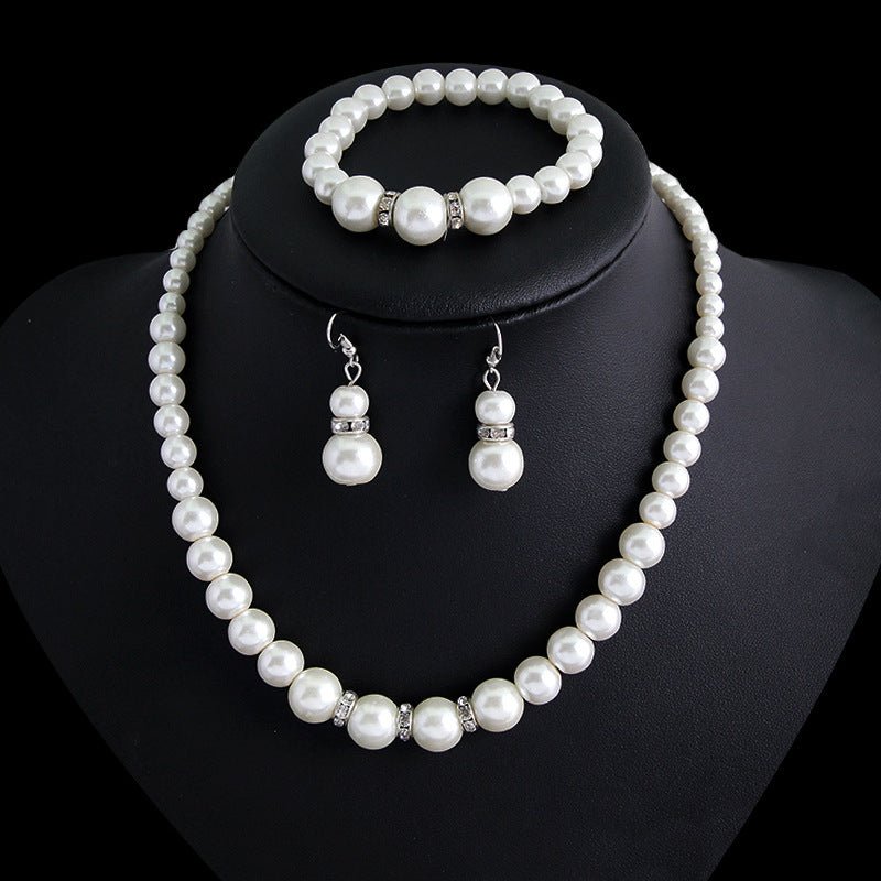 Three-piece Pearl Necklace Earrings And Bracelet - Inspiren-Ezone