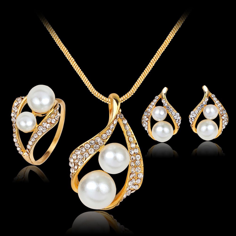 Three-piece Set Of Earrings Necklaces Rings And Pearls - Inspiren-Ezone