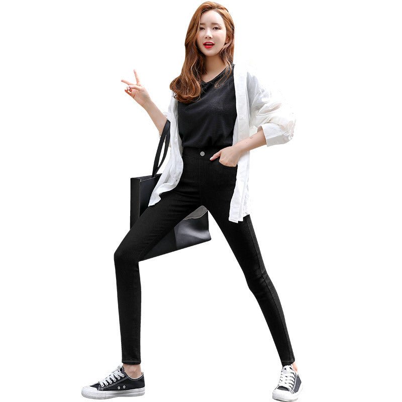 Tight-fitting High-waist Black Stretch Thin Leggings - Inspiren-Ezone