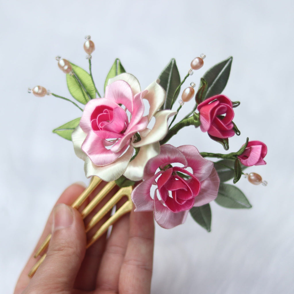 Twisted Flower Curling Gradient Peony Camellia Hair Comb - Inspiren-Ezone
