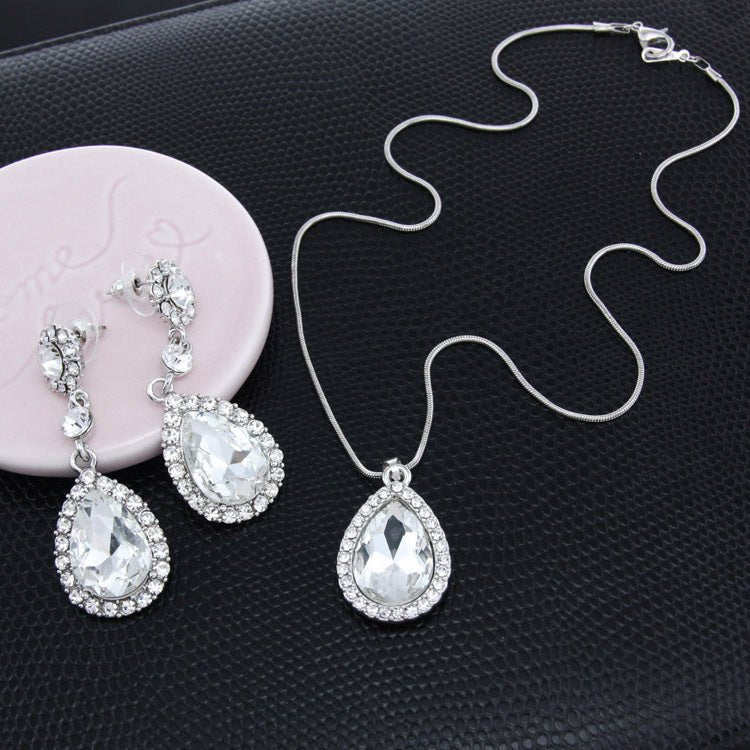 Two-Piece Bridal Jewelry Wedding Rhinestone Earrings Pendant Necklace - Inspiren-Ezone