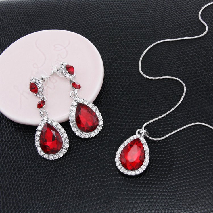 Two-Piece Bridal Jewelry Wedding Rhinestone Earrings Pendant Necklace - Inspiren-Ezone