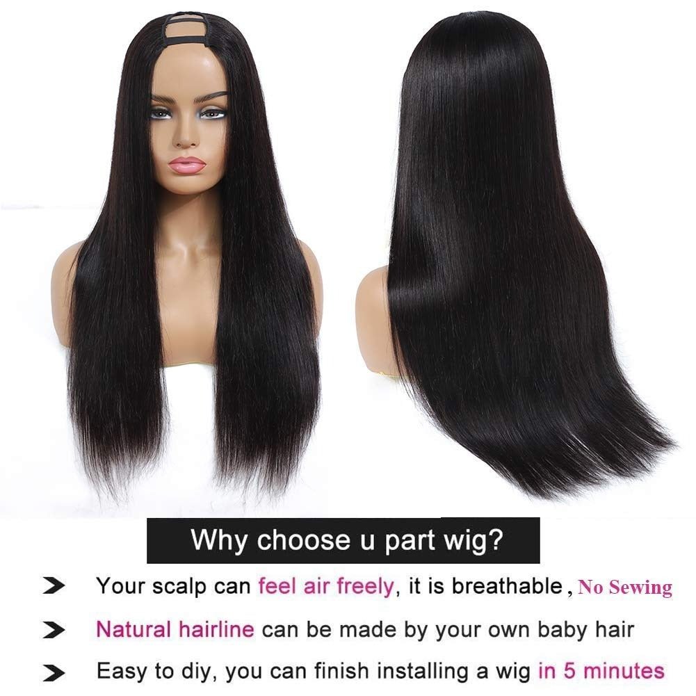 U Part Wig Straight Hair Human Hair Wigs For Black Women Brazilian Rem - Inspiren-Ezone
