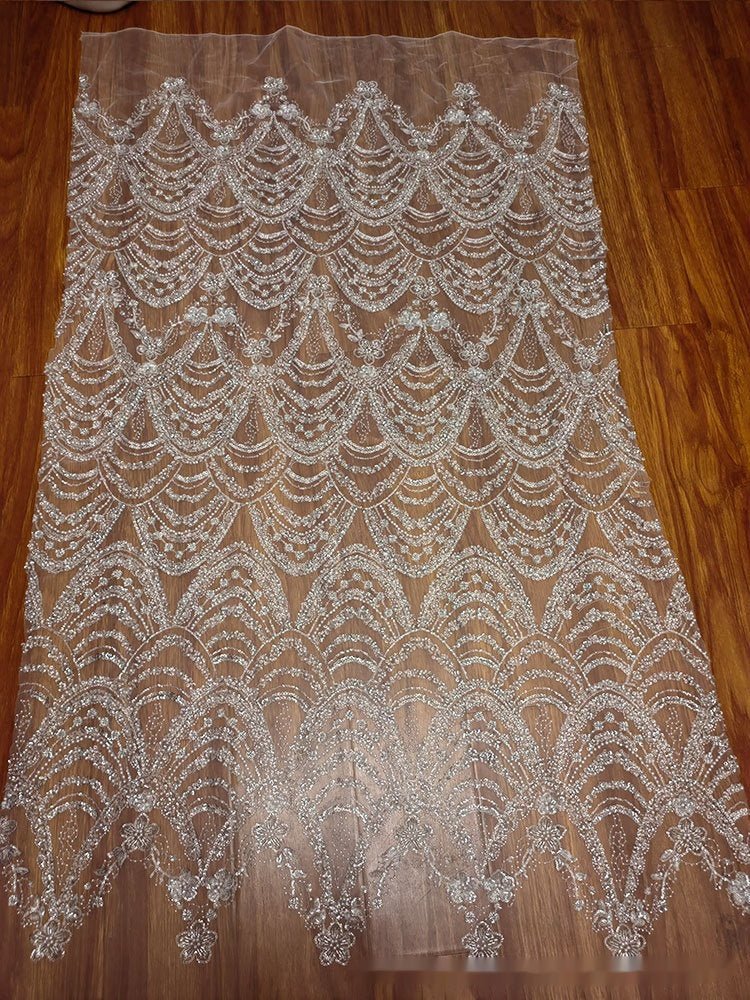 Wave Style Sequin Bead Lace Fabric Wedding Dress - Inspiren-Ezone