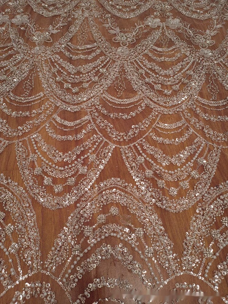 Wave Style Sequin Bead Lace Fabric Wedding Dress - Inspiren-Ezone